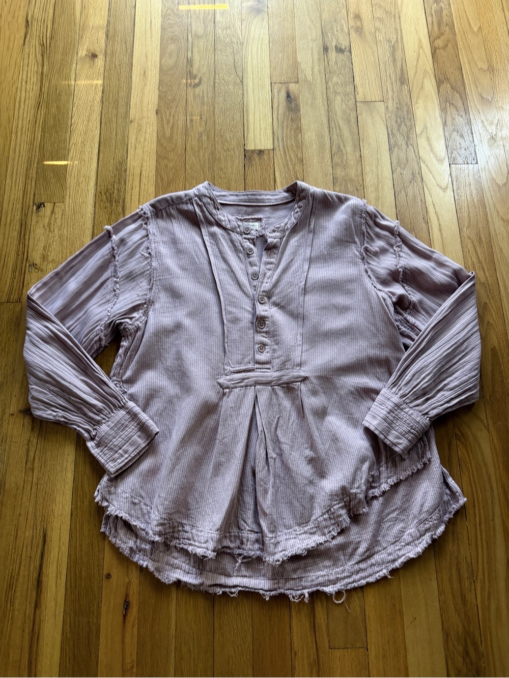 We the free pink and gray striped long sleeve 3/4 button up